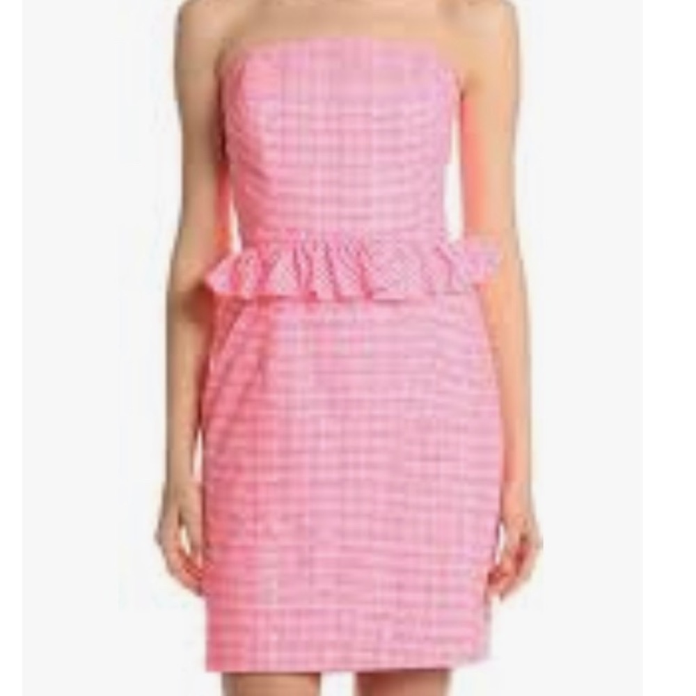 Lilly Pulitzer Sz 2 Lowe Pink White Strapless Ruffle Dress Barbiecore